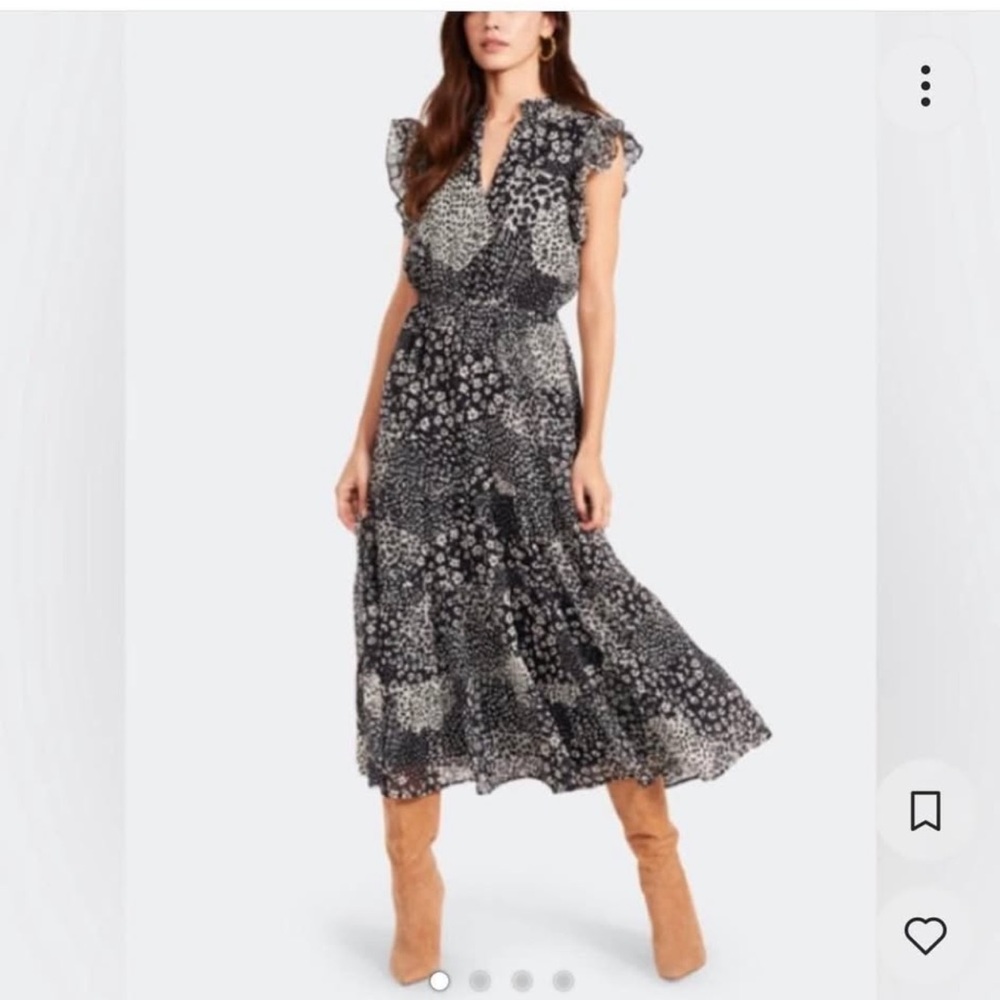Steve Madden Black & White Floral Patchwork Midi Dress